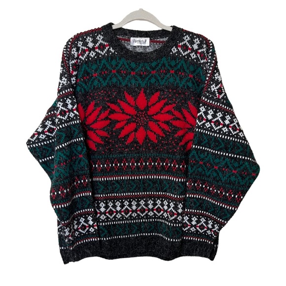 Partners 2 by Mervyns Sweaters - VTG 80s Knitted Poinsettia Christmas Sweater